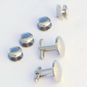 Solid brass electroplated Rhodium /18mm diameter domed links & 4 domed 11mm stud